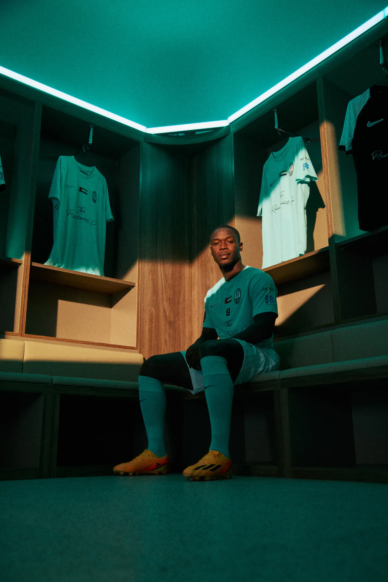 Arabian Falcons FC second-team player in the official club dressing room